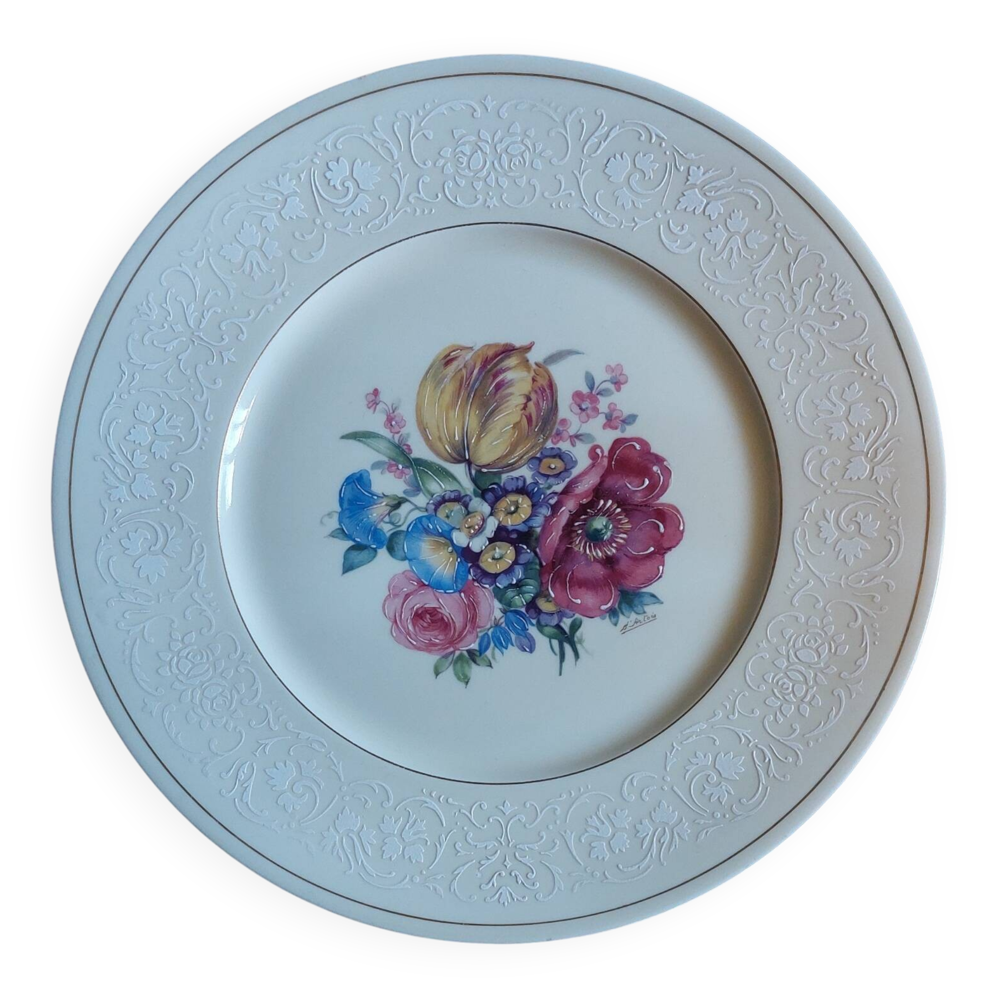 Decorative plate in Limoges porcelain - Floral design