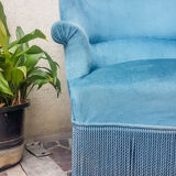 Velvet ottoman chair vintage toad velvet blue 70s