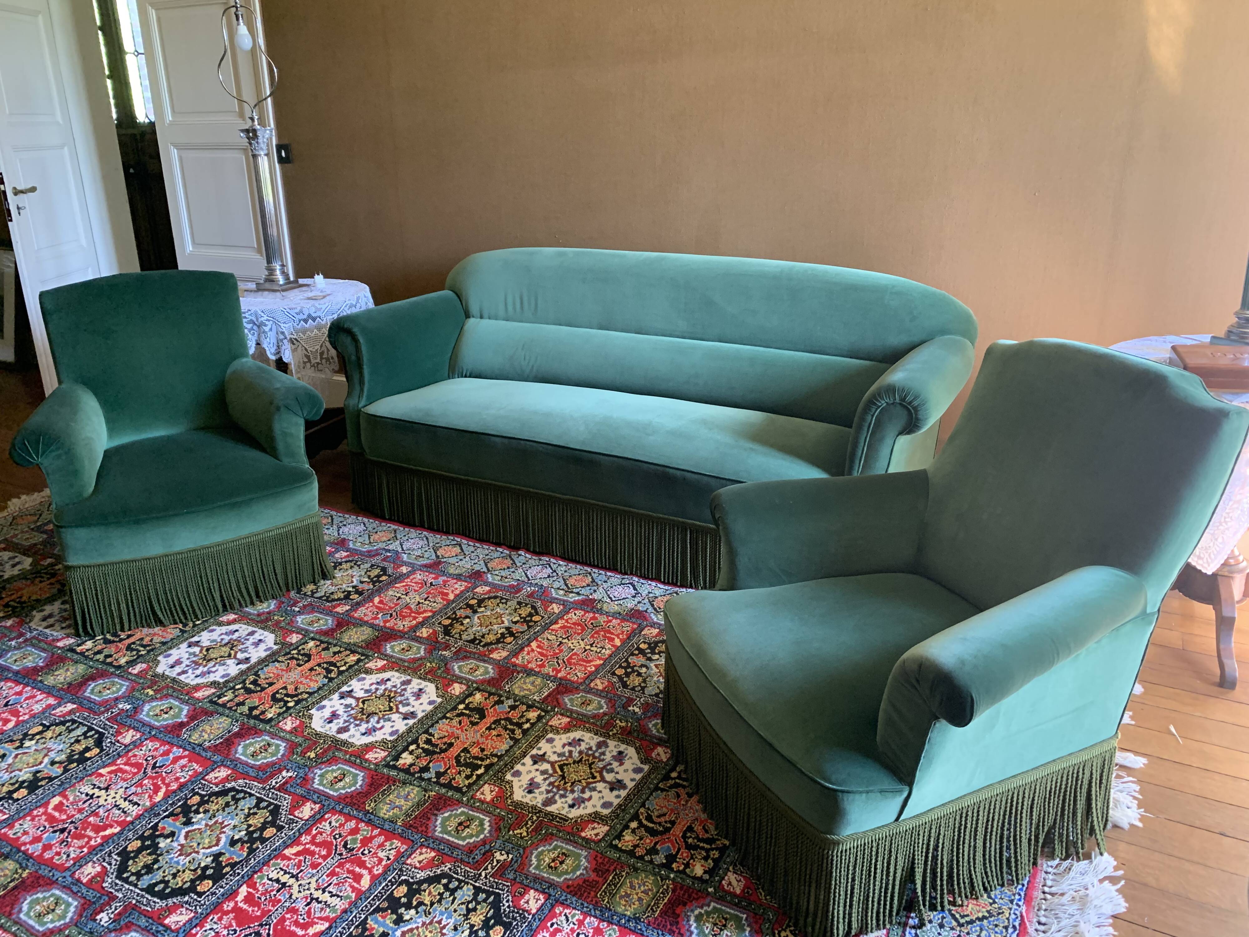 canapé et 2 fauteuils en velours