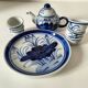 Small blue and white sake set – teapot, 5 cups and tray.