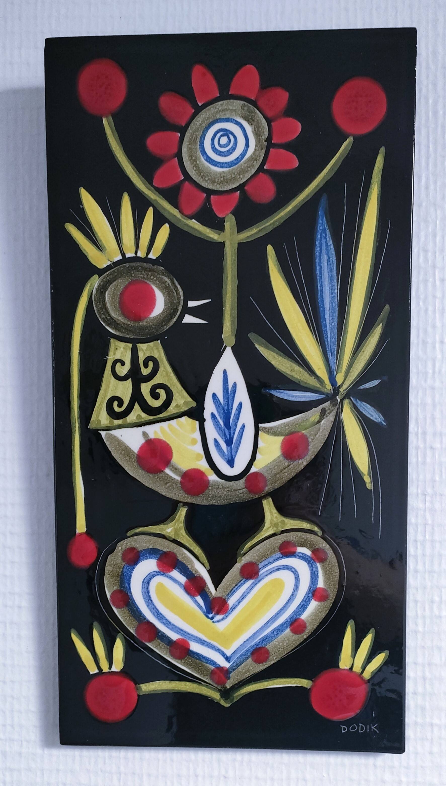 Ceramic wall plaque with bird decor by Dodik