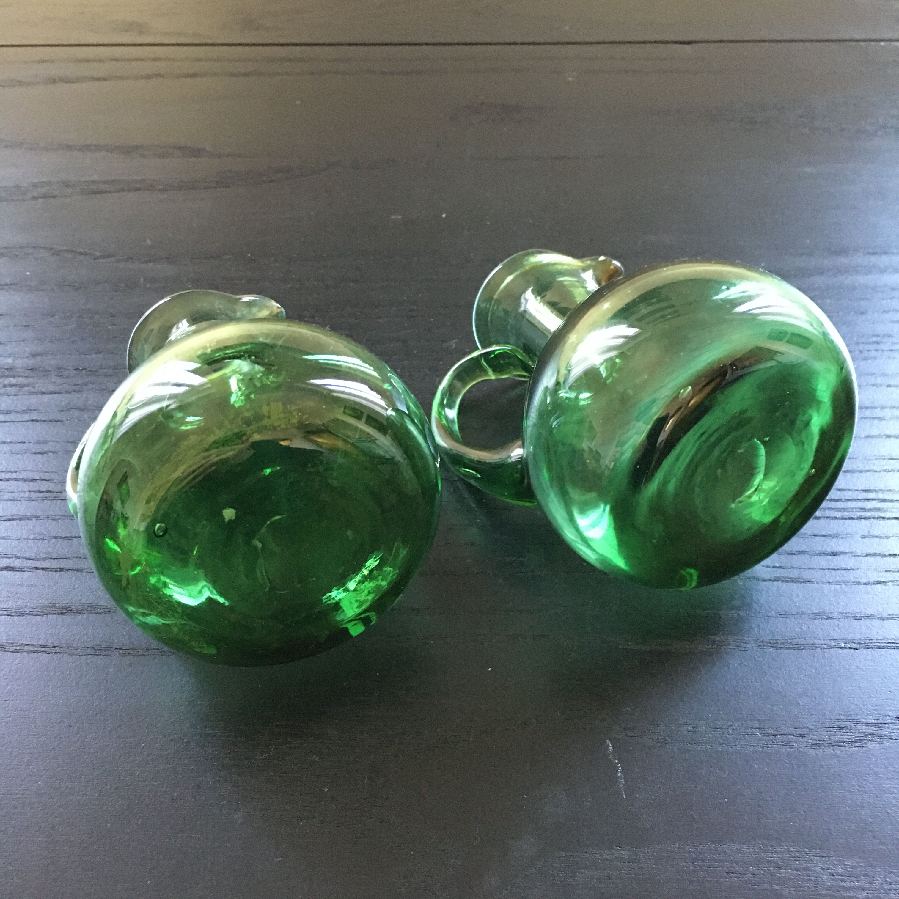 Set of 2 vials green glass
