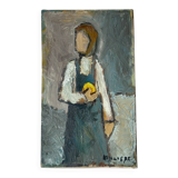 Oil on canvas "Young Girl with Fruit" 20th century, signed