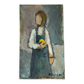 Oil on canvas "Young Girl with Fruit" 20th century, signed
