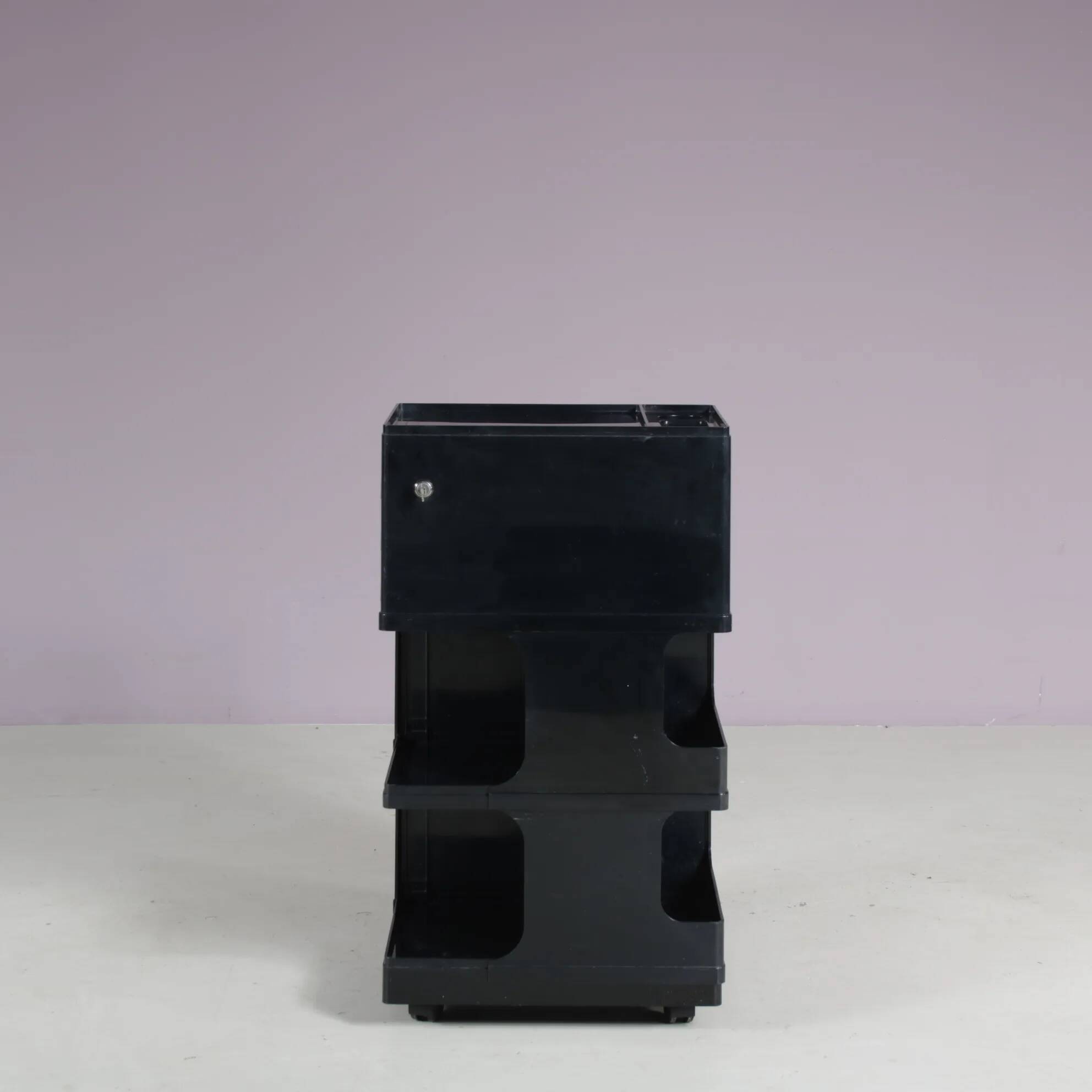 1970s black plastic trolley by Giovanni Pelis for Stile Neolt, Italy