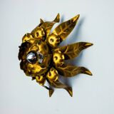 Sun wall lamp by ferro arte, metal and gold leaf, Spain, 1960