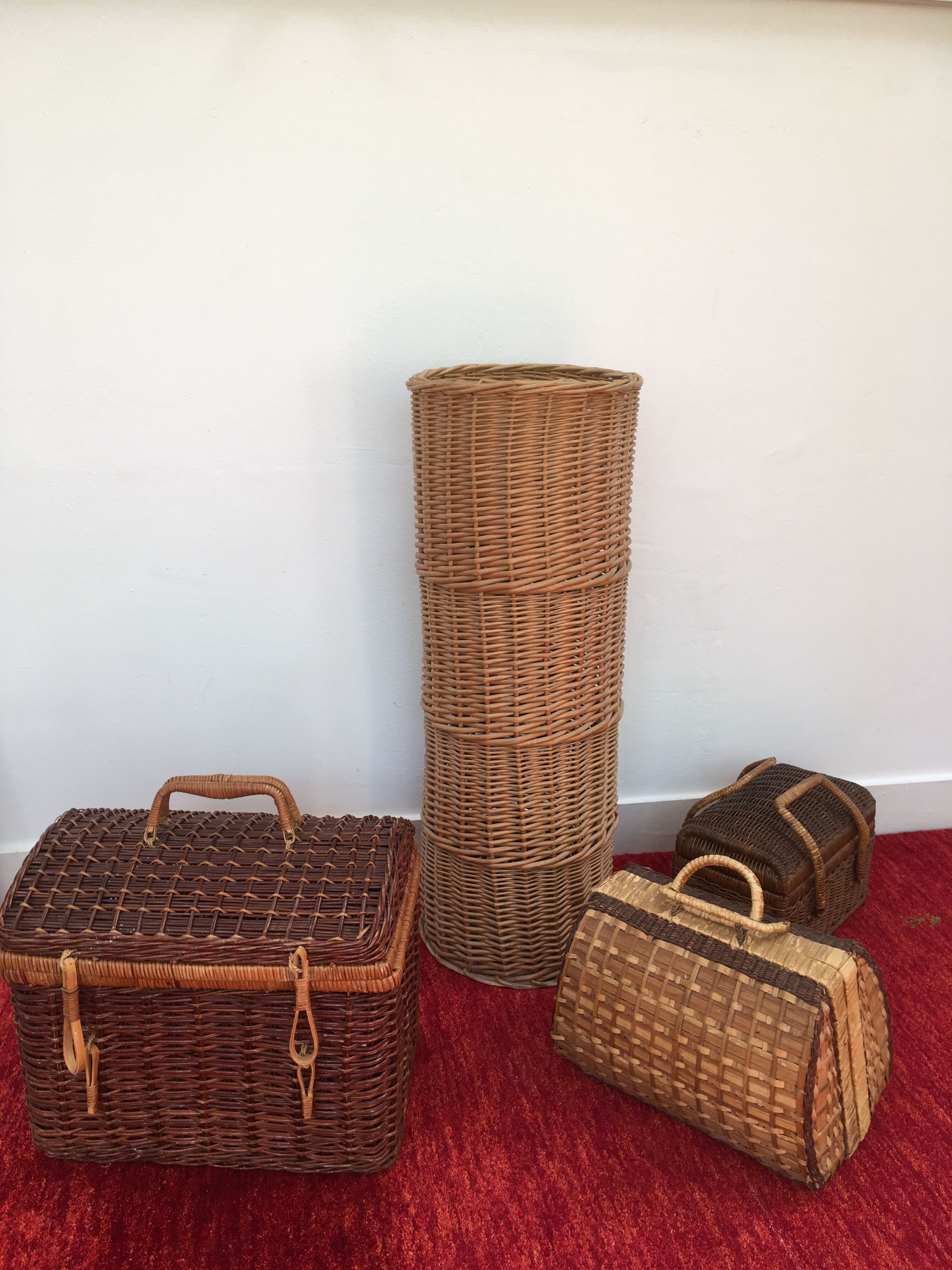 Vintage umbrella holder in wicker rattan