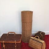 Vintage umbrella holder in wicker rattan