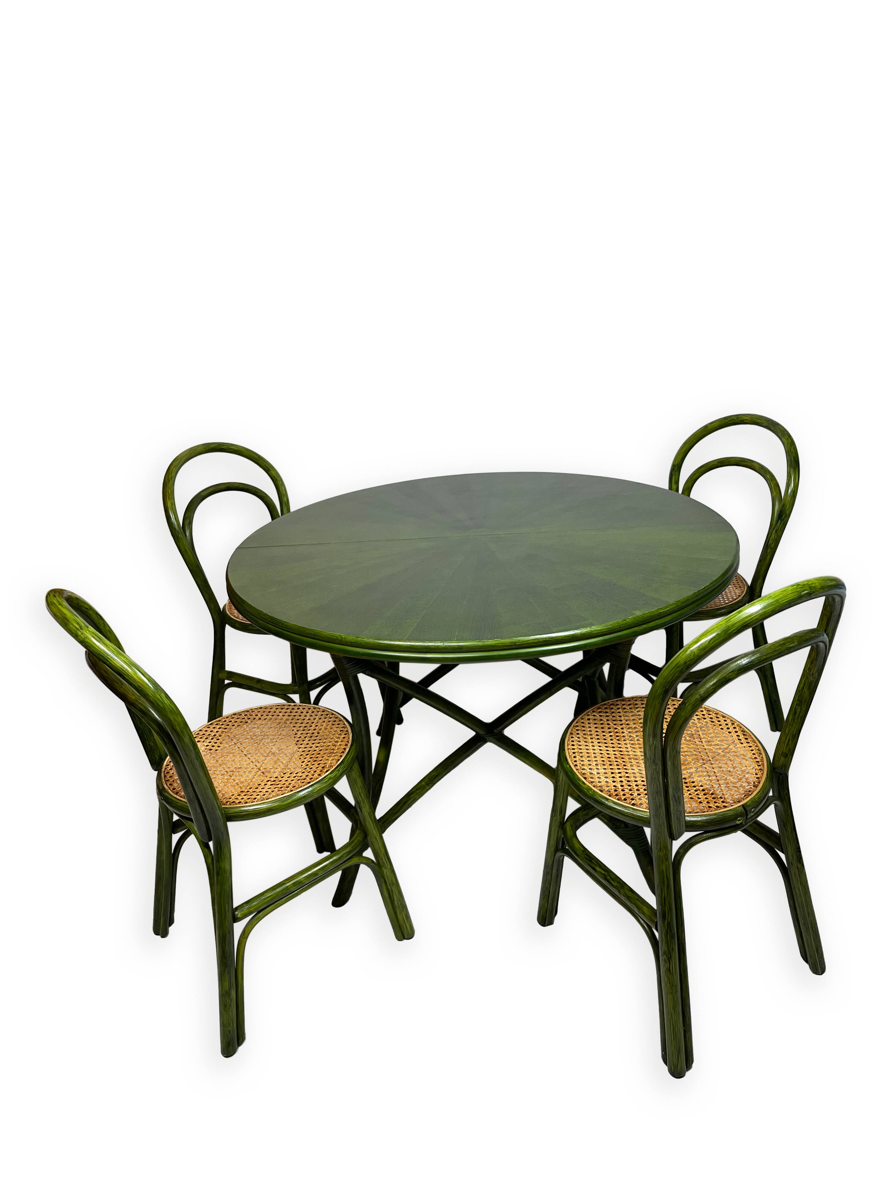 Green rattan wood chairs 1970s