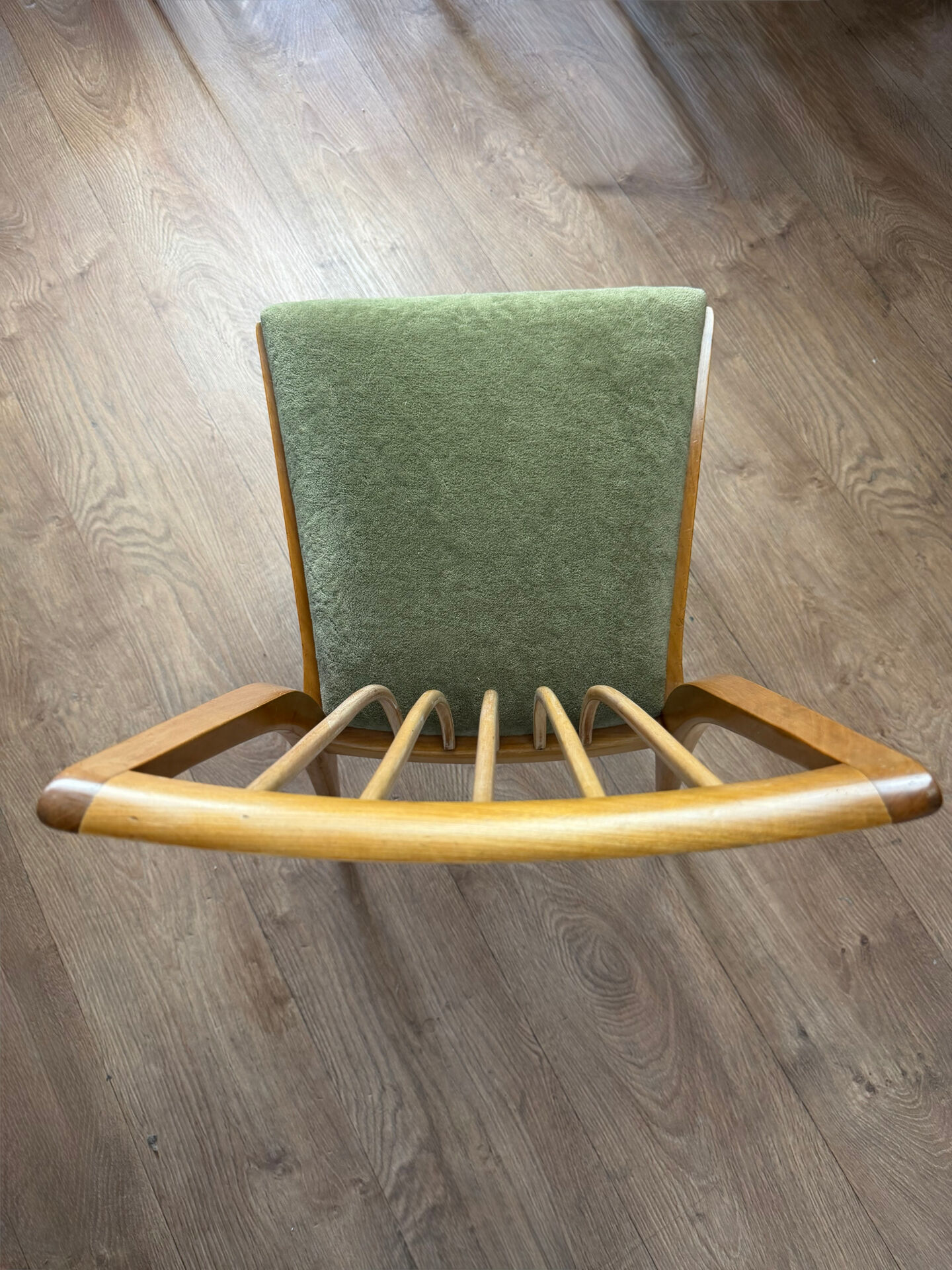 Pair of Scandinavian chairs with green velvet seat