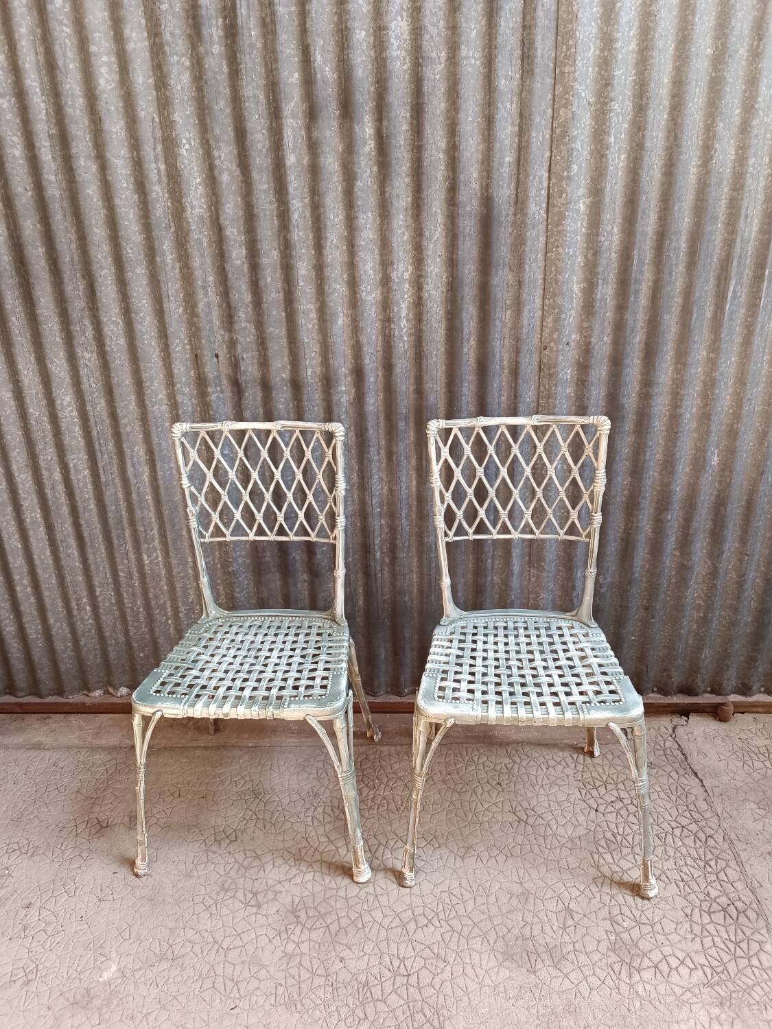 2 vintage aluminum metal bistro chairs