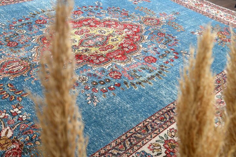 Blue Handmade Persian Vintage Rug 274x370 cm