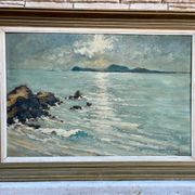 Large painting of the Mediterranean seaside in Toulon, signed Jean Vincent