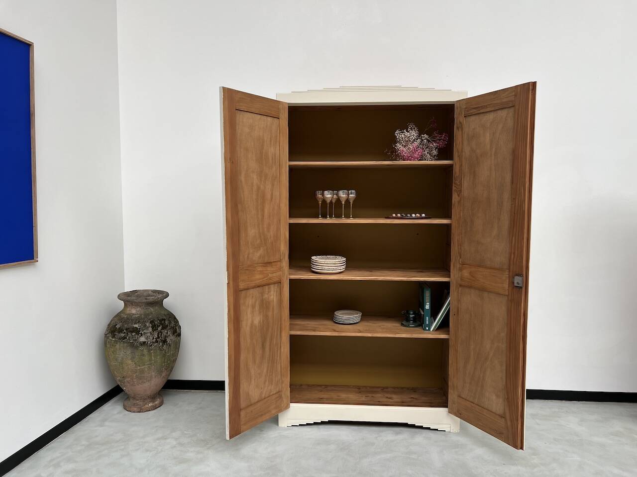 Restored 1930 art deco wardrobe, pure linen color