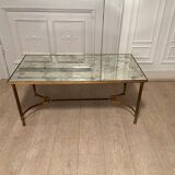 Table basse neo classique en laiton et miroir oxydé