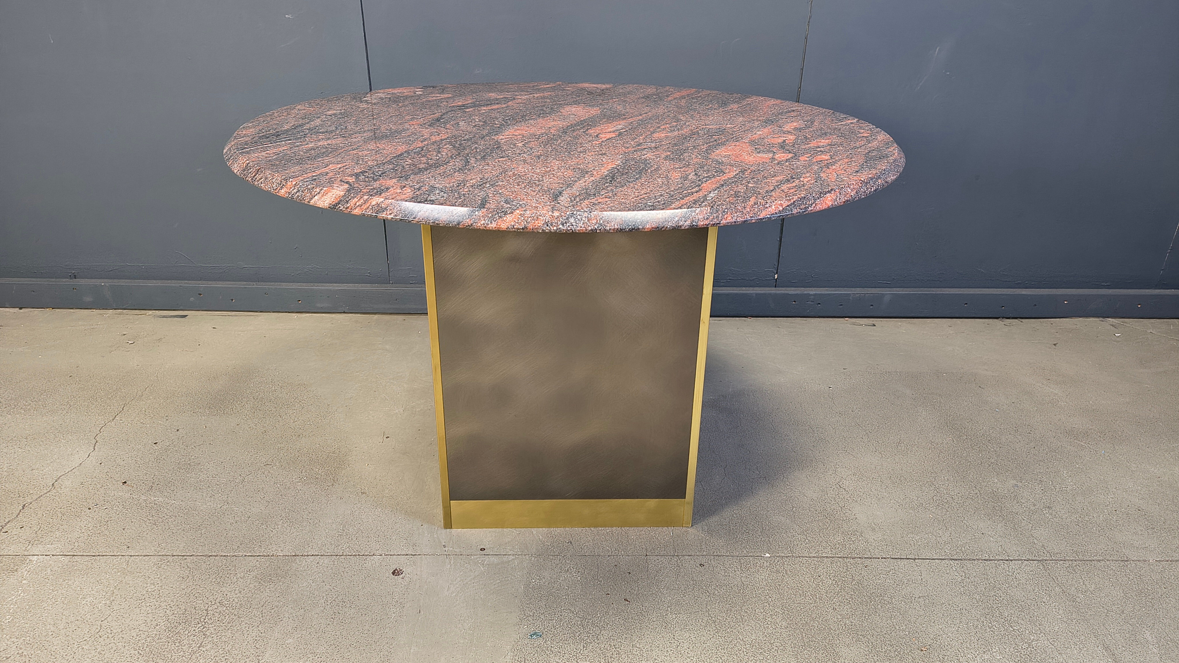 Vintage round granite and brass centre table by Belgochrom, 1970s