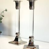 Vintage lucite and silver metal candle holders
