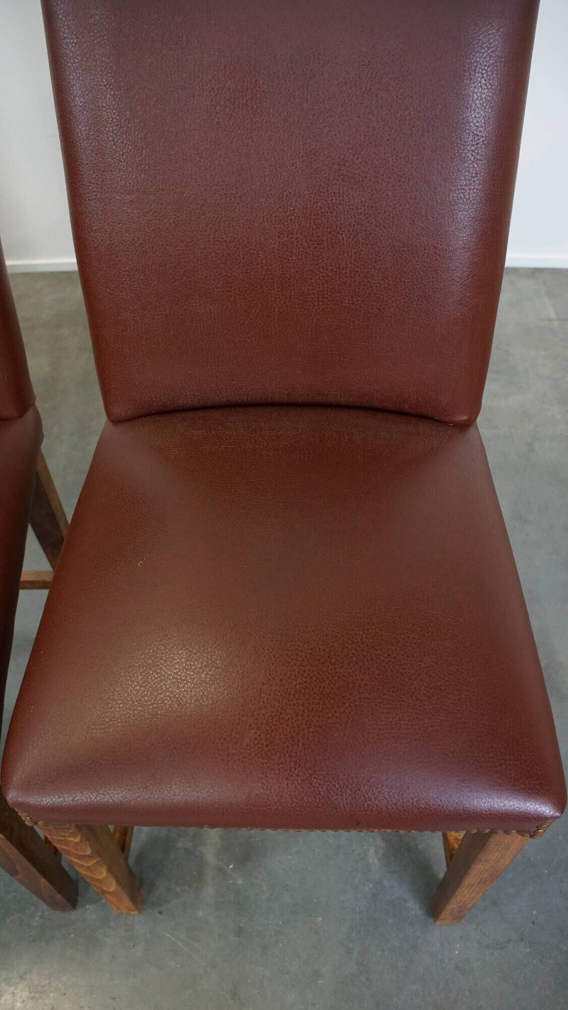 Set of 4 English style dining chairs in cognac-colored leather