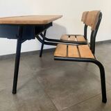 Vintage double school desk, refurbished in black and wood
