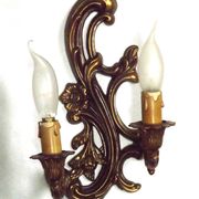Pair Vintage French Bronze Double Wall Lights Acanthus Leaf & Flower Detail