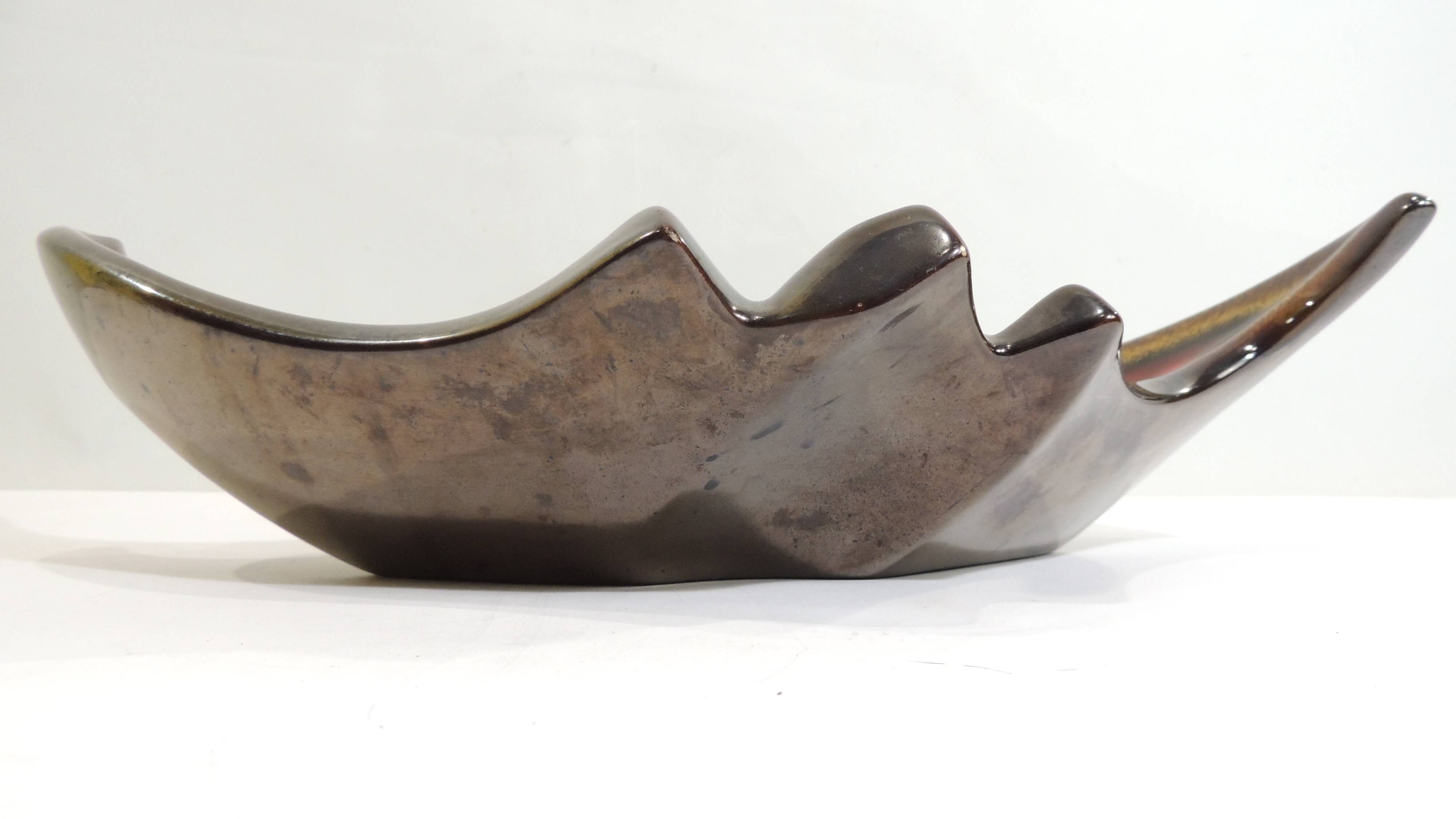 Vintage red and brown ceramic bowl – 1970s centrepiece – Design