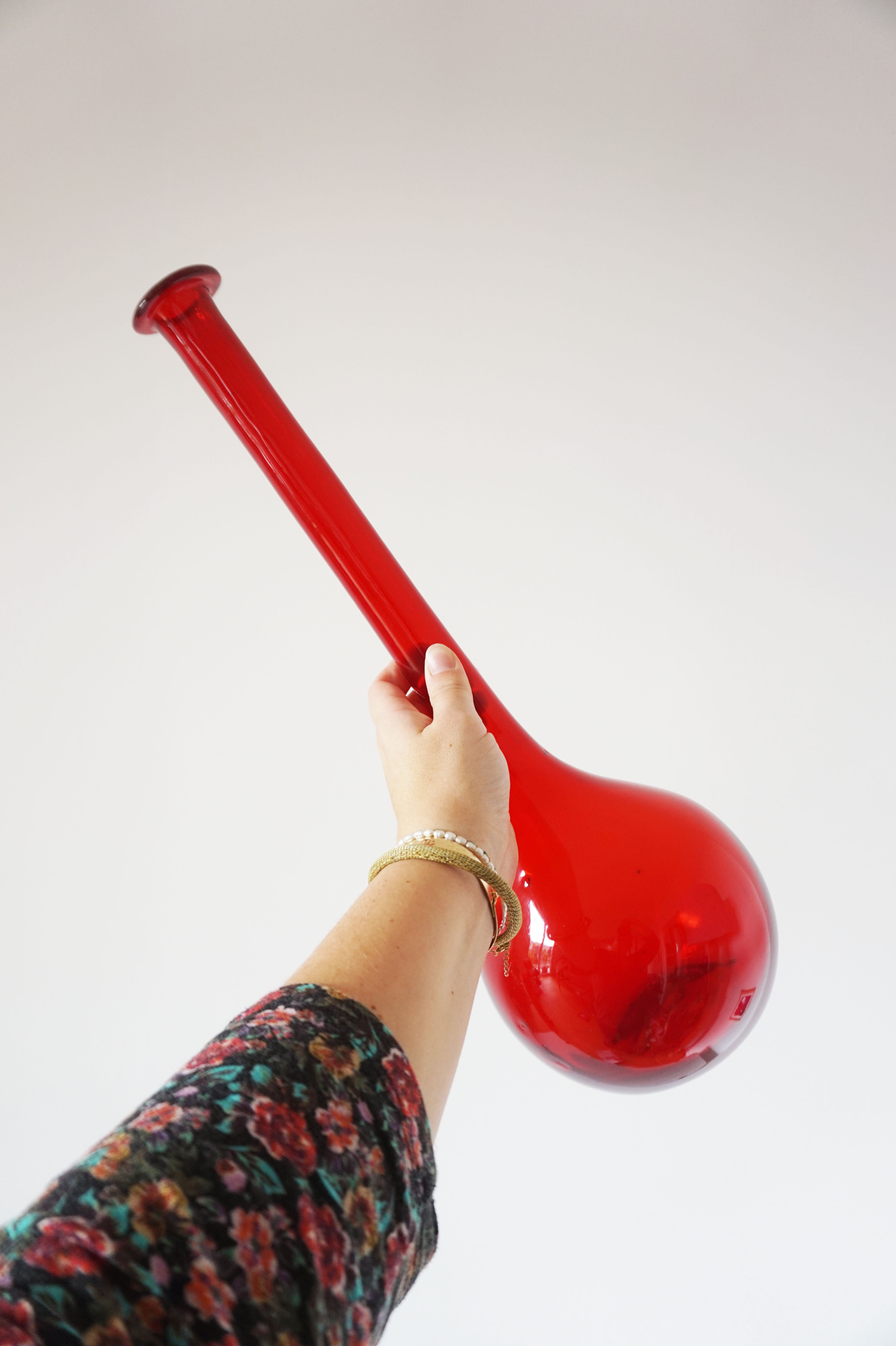 Italian red blown glass bottle EMPOLI