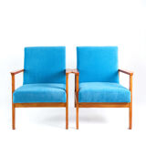 Vintage sky blue armchair, CASAL velvet fabric, solid wood, 60s / 70s