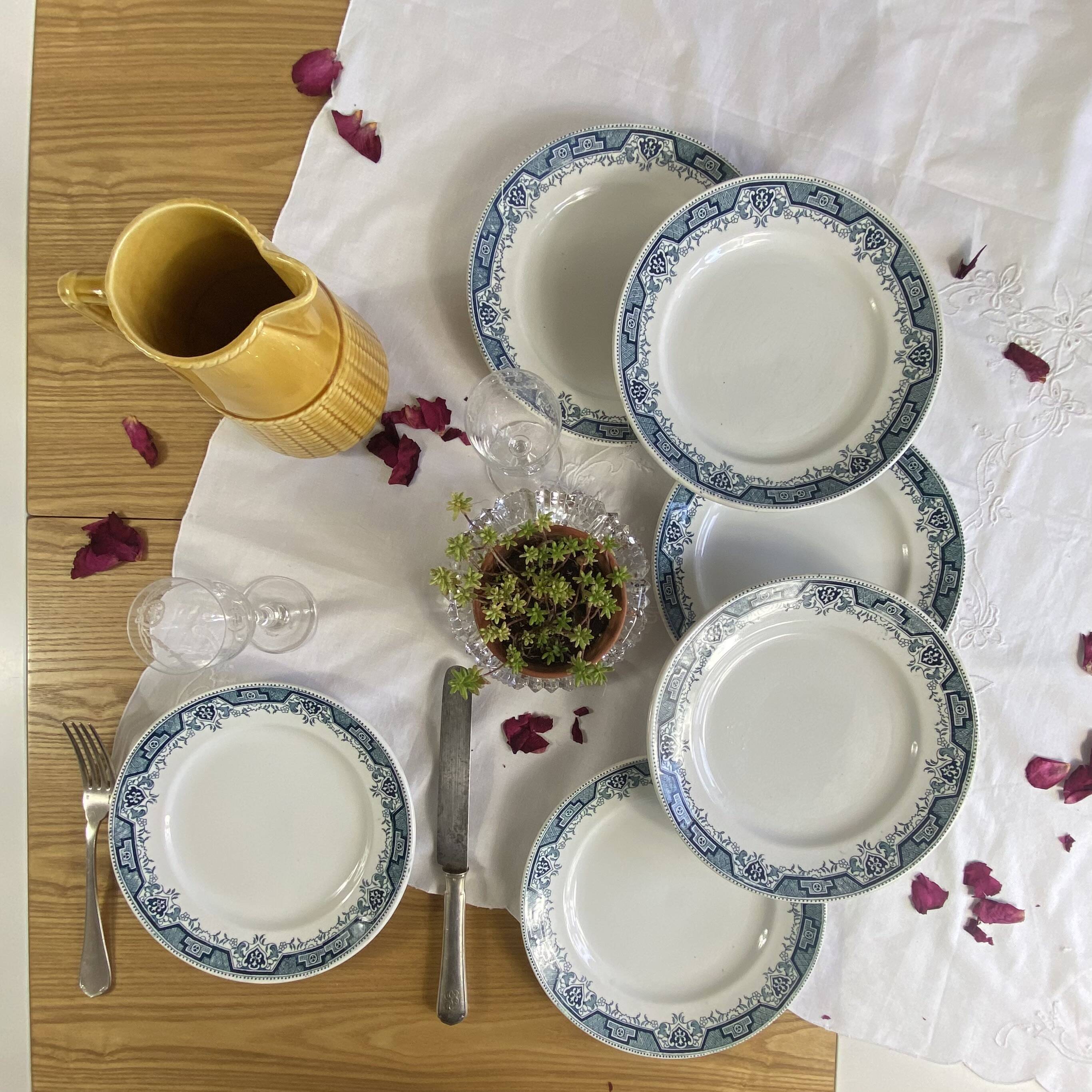 6 ironstone flat plates, antique earthenware from Saint Amand and Hamage