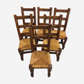 Set de 6 chaises de salle à manger chêne massif assises en paille