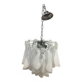 Italian White and Transparent Murano Glass Chrome Metal Frame Chandelier Sputnik