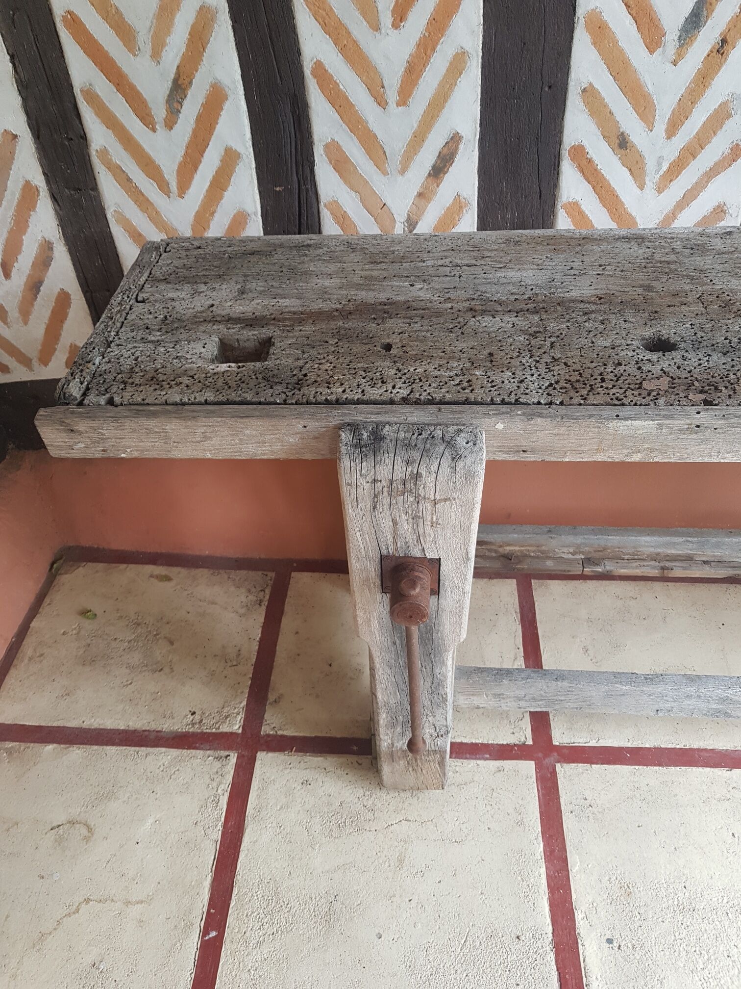 Old workbench of carpenter raw wood