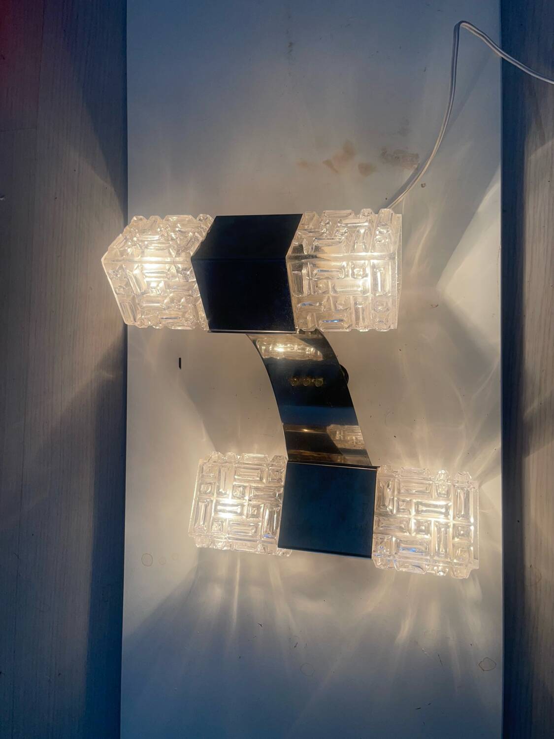 Appliques chromées en verre de cristal du milieu du siècle, ensemble de 4