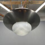 Suspension Bauhaus en nickel et verre, Tchécoslovaquie des années 1930