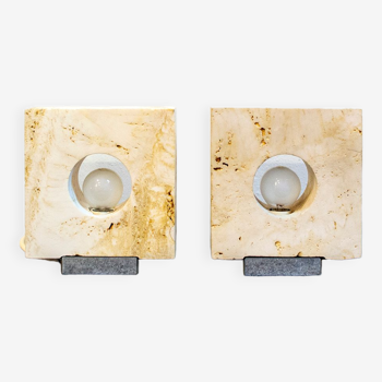 Travertine table lamps by Giuliano Cesari for Nucleo Sormani, 70s, set of 2