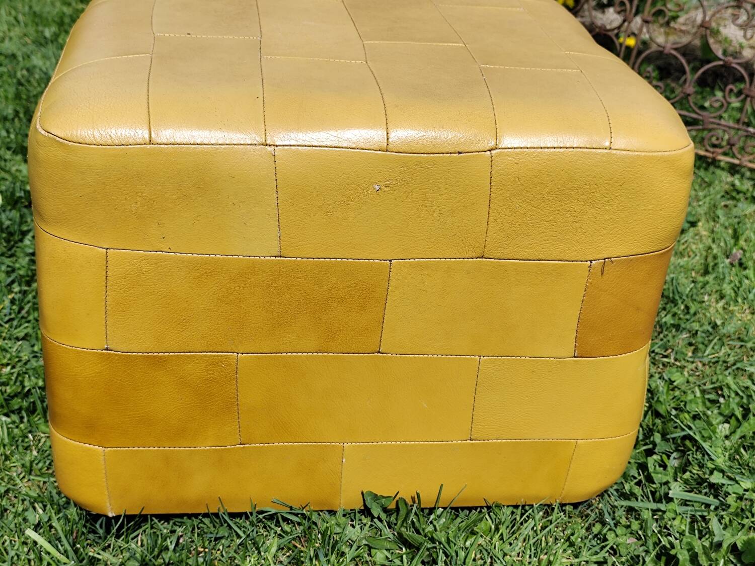 Pouf, cubic synthetic leather stool
