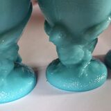 Three blue eggcups in real opal