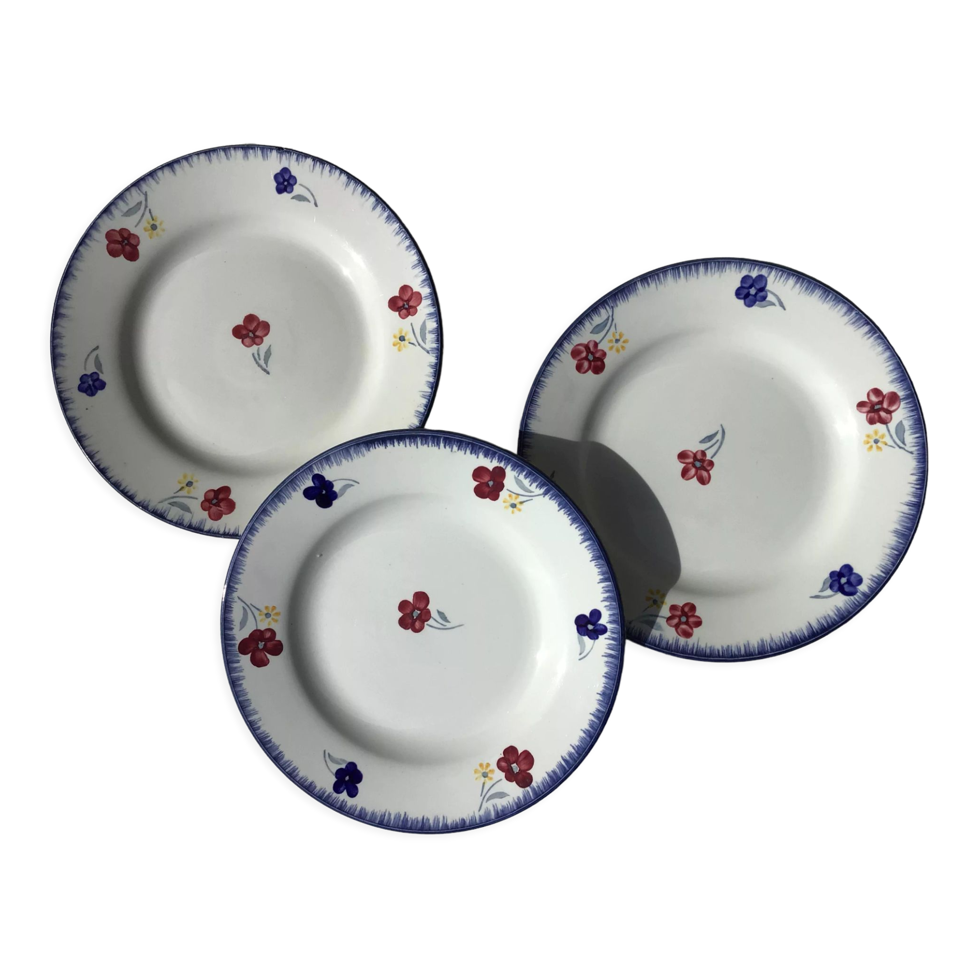3 Flat plates Digoin Mary Lou blue rim