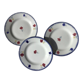 3 assiettes plates digoin mary lou bord bleu