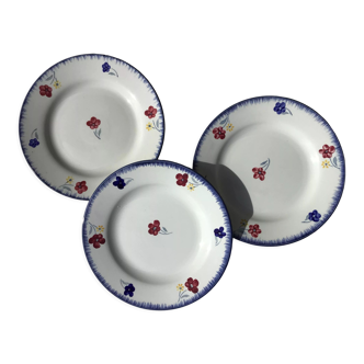3 Flat plates Digoin Mary Lou blue rim