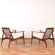 Mid-Century Danish Wood & Linen Lounge Chairs, Set of 2, 1960s.