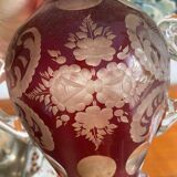 Engraved bohemian ruby crystal vase