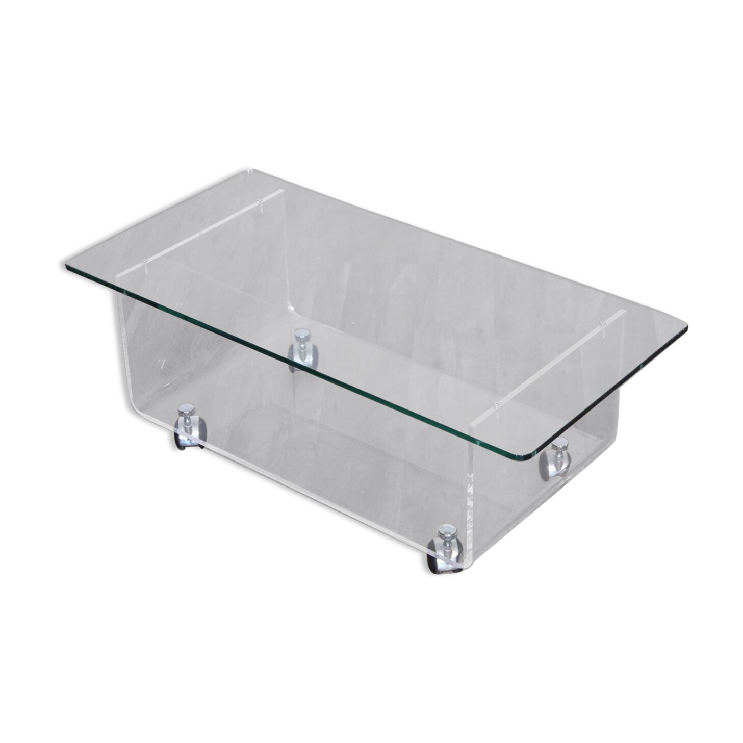 Table basse vintage en plexiglas et verre 1970