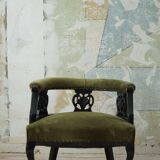 Victorian English decorative chair, velvet and wood, late 19th century.