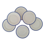 White Porcelain Cheesecake Dessert Plates with Blue Border and Gold Fillet