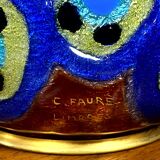 Camille Fauré: Oblong vase circled with brass at the neck and resting on a circular base