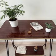 Vintage Formica and wrought iron rolling dessert trolley/side table.