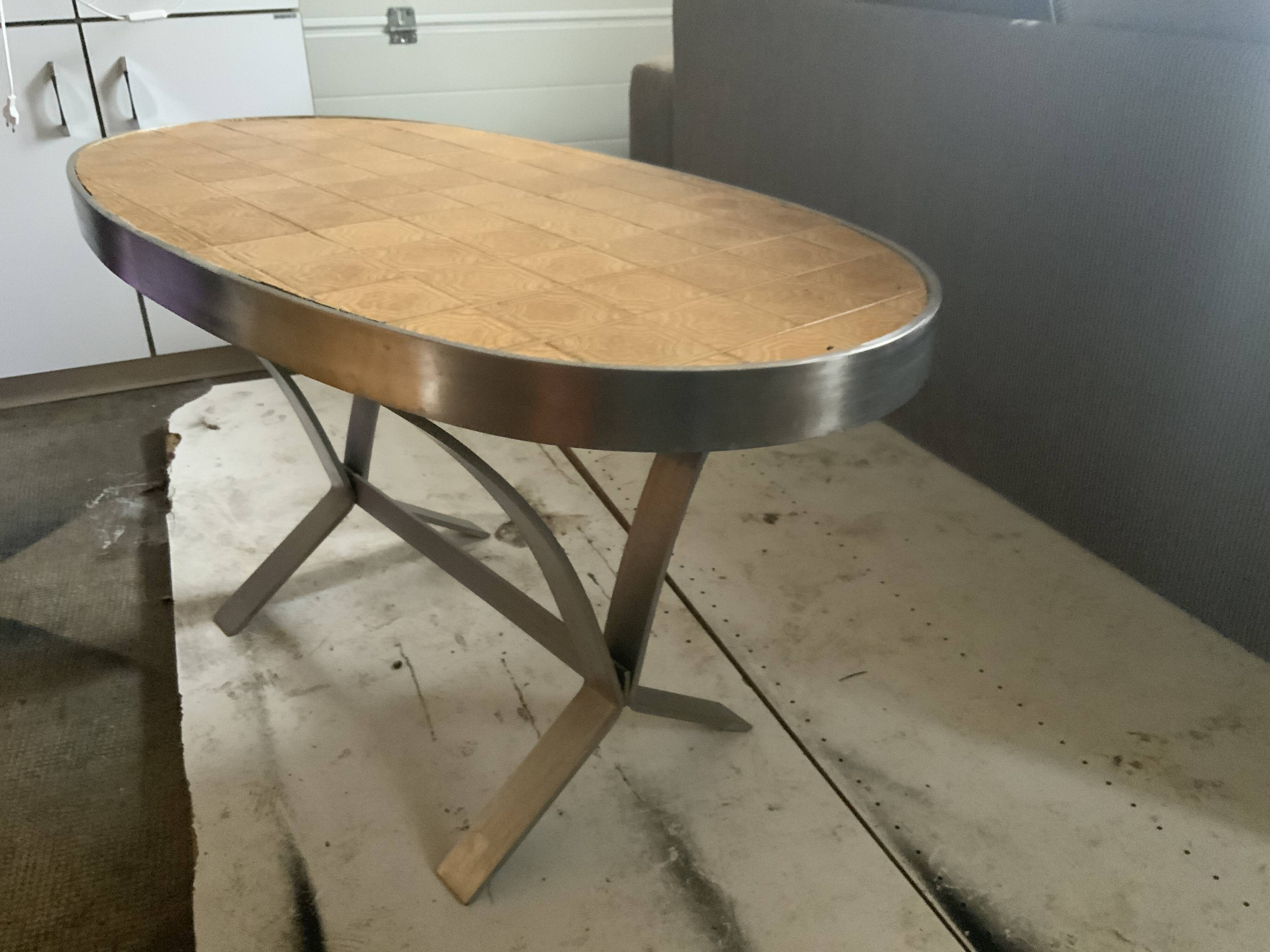 Vintage metal and ceramic table