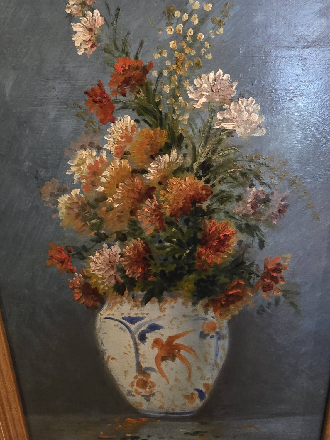 Oil on panel with bouquet