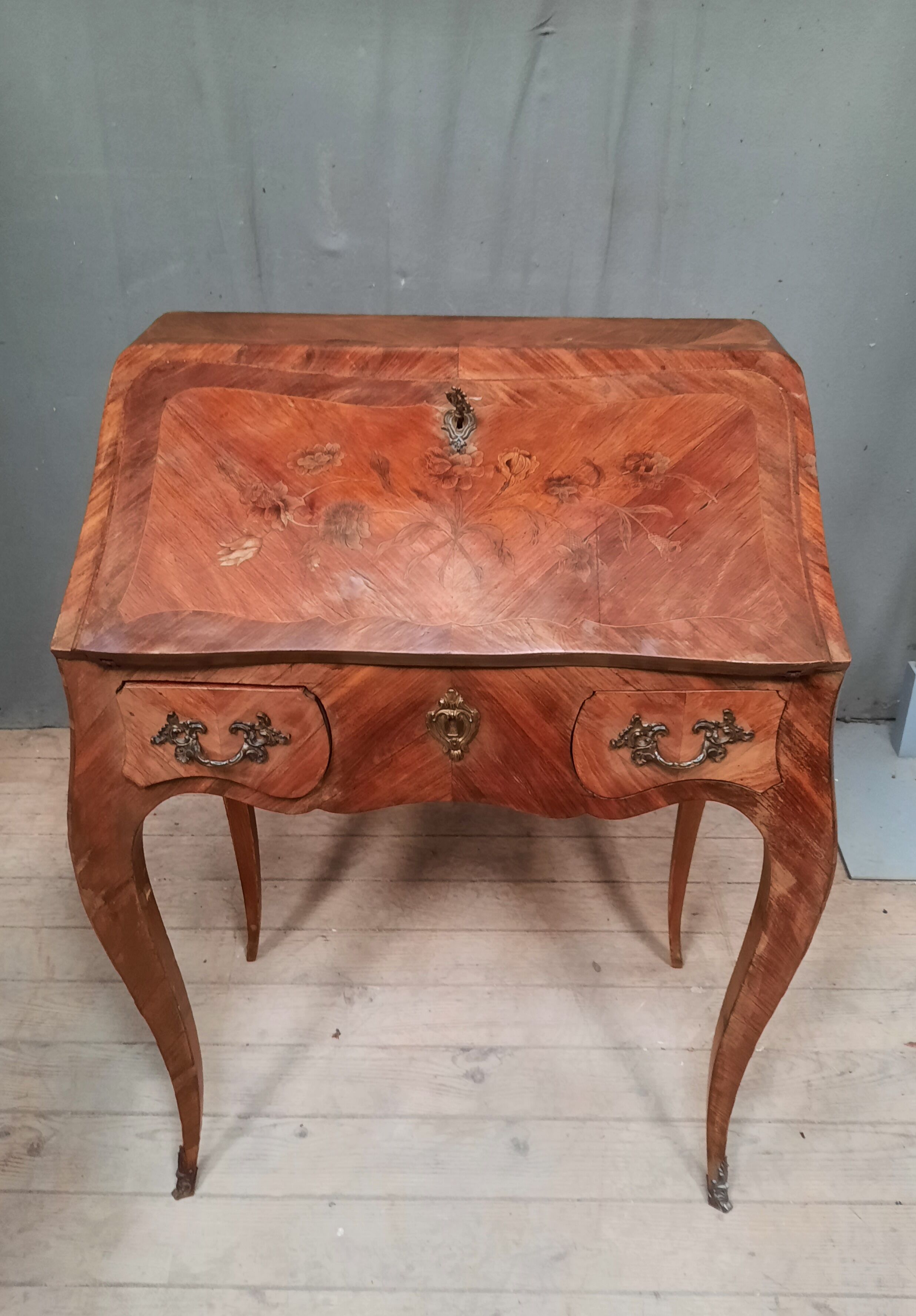 Louis XV style slope secretary desk in marquetry
