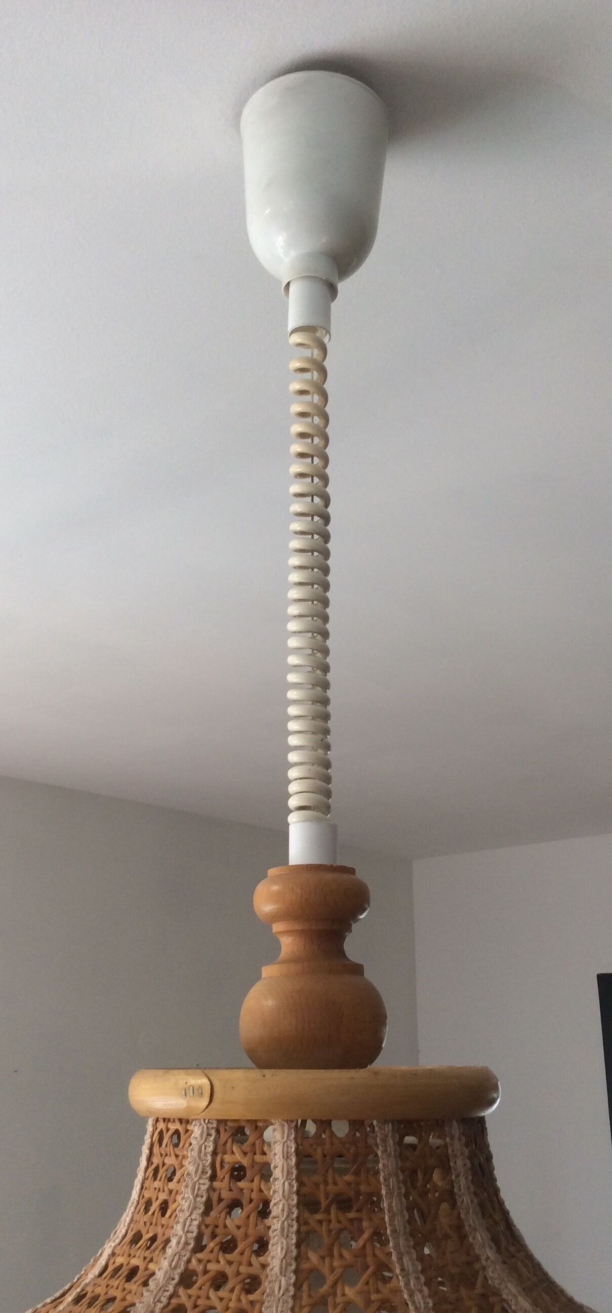 Vintage canning and rattan hagning lamp from the 1970s